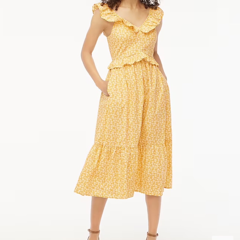 J. Crew Factory Yellow Floral Ruffle Midi Dress